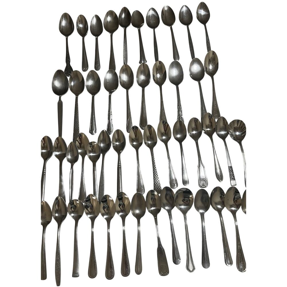 LOT OF 50 Pieces Assorted Soup & Tea Spoons Stainless Steel Flatware